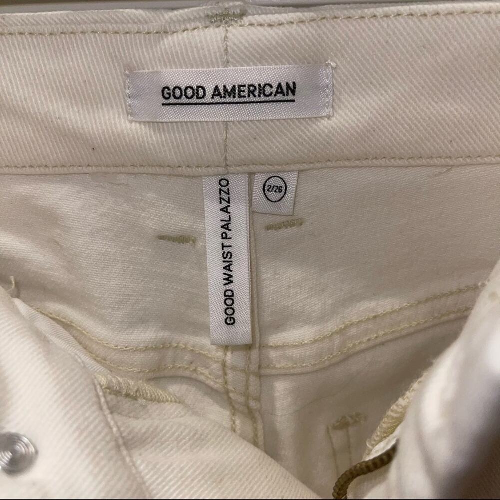 Good American Good Waist Palazzo Crop Pants Ecru 2/26 - Picture 6 of 9